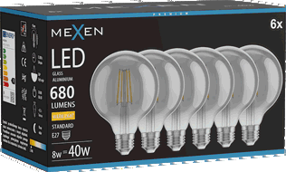 Mexen Vintis 6x Bec filament LED E27, G95, 8W, Cald - 2700K, 680 lm, fumuriu - L157-E27-0827-70x06