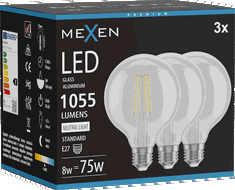 Mexen Vintis 3x Bec LED filament E27, G95, 8W, Neutrală - 4000K, 1055 lm, clear - L157-E27-0840-00x03