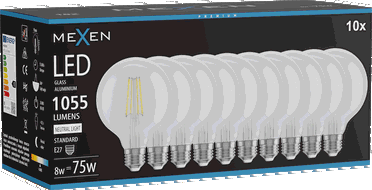 Mexen Vintis 10x Bec filament LED E27, G95, 8W, Neutru - 4000K, 1055 lm, clar - L157-E27-0840-00x10