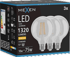 Mexen Vintis 3x Bec filament LED E27, G95, 10W, Cald - 2700K, 1320 lm, clar - L157-E27-1027-00x03
