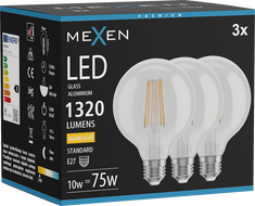 Mexen Vintis 3x LED filament izzó E27, G95, 10W, Meleg - 2700K, 1320 lm, átlátszó - L157-E27-1027-00x03
