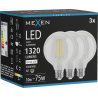 Mexen Vintis 3x LED filament izzó E27, G95, 10W, Semleges - 4000K, 1320 lm, átlátszó - L157-E27-1040-00x03