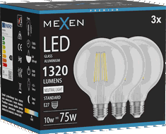 Mexen Vintis 3x Bec LED filament E27, G95, 10W, Neutru - 4000K, 1320 lm, transparent - L157-E27-1040-00x03