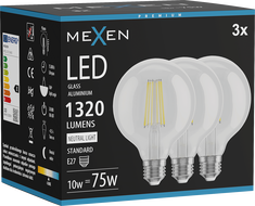 Mexen Vintis 3x LED filament izzó E27, G95, 10W, Semleges - 4000K, 1320 lm, átlátszó - L157-E27-1040-00x03