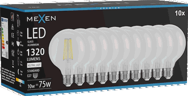Mexen Vintis 10x Bec LED filament E27, G95, 10W, Neutru - 4000K, 1320 lm, clar - L157-E27-1040-00x10