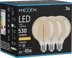 Mexen Vintis 3x Bec LED filament spirală E27, G95, 6W, Cald - 2200K, 530 lm, chihlimbar - L167-E27-0622-50x03