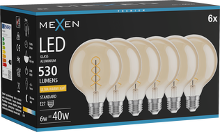 Mexen Vintis 6x LED filament spirál izzó E27, G95, 6W, Meleg - 2200K, 530 lm, borostyán - L167-E27-0622-50x06