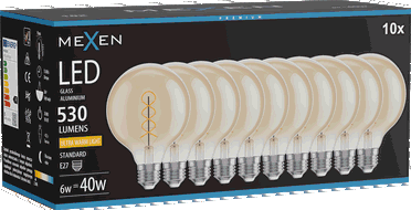 Mexen Vintis 10x Bec LED filament spirală E27, G95, 6W, Cald - 2200K, 530 lm, amber - L167-E27-0622-50x10