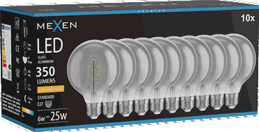 Mexen Vintis 10x Bec LED filament spirală E27, G95, 6W, Caldă - 2200K, 350 lm, fum - L167-E27-0622-70x10