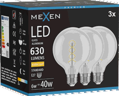 Mexen Vintis 3x Bec de bec filament LED E27, G95, 6W, Cald - 2700K, 630 lm, clar - L167-E27-0627-00x03