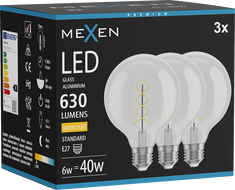 Mexen Vintis 3x LED spirál filament izzó E27, G95, 6W, Meleg - 2700K, 630 lm, átlátszó - L167-E27-0627-00x03