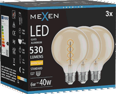 Mexen Vintis 3x Bec LED filament spirală E27, G95, 6W, Calda - 2700K, 530 lm, chihlimbar - L167-E27-0627-50x03