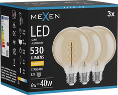 Mexen Vintis 3x LED filament spirál izzó E27, G95, 6W, Meleg - 2700K, 530 lm, borostyán - L167-E27-0627-50x03