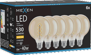 Mexen Vintis 6x Becuri LED filament spirală E27, G95, 6W, Călduță - 2700K, 530 lm, chihlimbar - L167-E27-0627-50x06