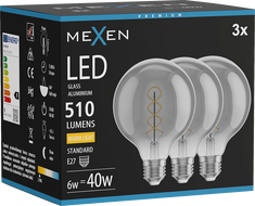 Mexen Vintis 3x Spirál filament LED izzó E27, G95, 6W, Meleg - 2700K, 510 lm, füstszínű - L167-E27-0627-70x03