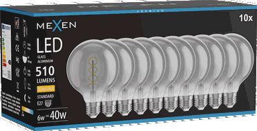 Mexen Vintis 10x Bec cu filament spirală LED E27, G95, 6W, Calda - 2700K, 510 lm, fumuriu - L167-E27-0627-70x10