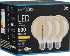 Mexen Vintis 3x LED filament izzólámpa spirál E27, G95, 8W, Meleg - 2200K, 600 lm, borostyán - L167-E27-0822-50x03