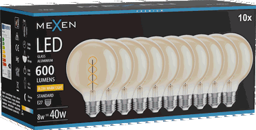 Mexen Vintis 10x Bec LED filament spirală E27, G95, 8W, Calda - 2200K, 600 lm, chihlimbar - L167-E27-0822-50x10