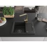 Mexen Enzo chiuvetă de granit cu un compartiment, cu picurător și baterie de bucătărie Rita, Neagră - 6506-77-670300-50-B