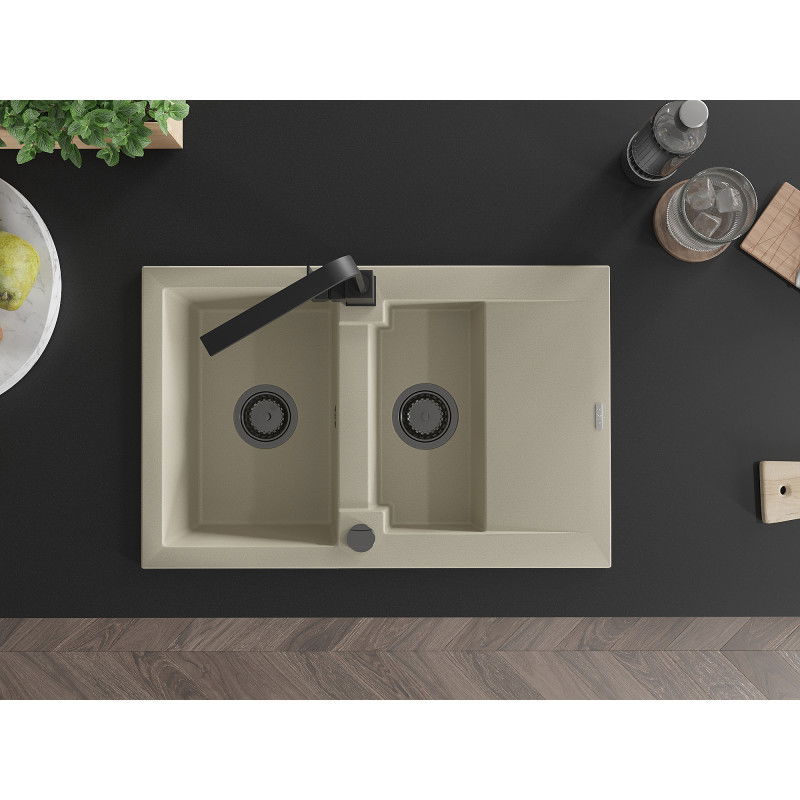 Mexen Gaspar 1,5-medencés gránit mosogatócsepegtetővel és Rita konyhai csapteleppel, bézs - 6507-69-670300-70