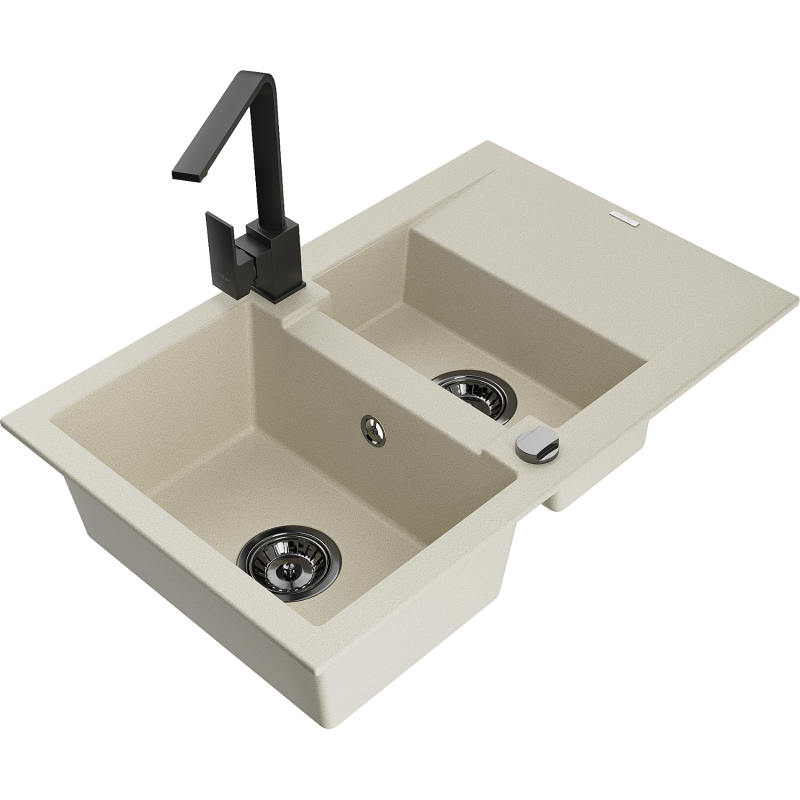 Mexen Gaspar 1,5-medencés gránit mosogatócsepegtetővel és Rita konyhai csapteleppel, bézs - 6507-69-670300-70