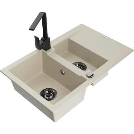 Mexen Gaspar 1,5-medencés gránit mosogatócsepegtetővel és Rita konyhai csapteleppel, bézs - 6507-69-670300-70