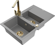 Mexen Gaspar chiuvetă din granit de 1,5 camere cu scurgător și baterie de bucătărie Rita, gri - 6507-71-670300-50
