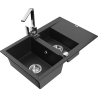 Mexen Gaspar gránit mosogató 1,5 medencés csepptálcával és Rita konyhai csappal, fekete/ezüst metál - 6507-73-670300-00