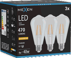 Mexen Vintis 3x Bec LED cu filament E27, ST64, 4W, Caldă - 2200K, 470 lm, clară - L152-E27-0422-00x03