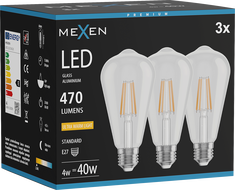 Mexen Vintis 3x LED filament izzó E27, ST64, 4W, Meleg - 2200K, 470 lm, átlátszó - L152-E27-0422-00x03