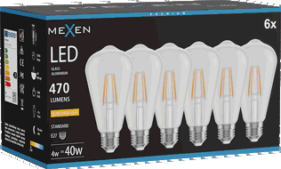 Mexen Vintis 6x Bec LED filament E27, ST64, 4W, Caldă - 2200K, 470 lm, clară - L152-E27-0422-00x06