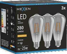 Mexen Vintis 3x Bec LED filament E27, ST64, 4W, Cald - 2200K, 300 lm, fumuriu - L152-E27-0422-70x03
