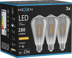 Mexen Vintis 3x Filament LED izzó E27, ST64, 4W, Meleg - 2200K, 300 lm, füst - L152-E27-0422-70x03