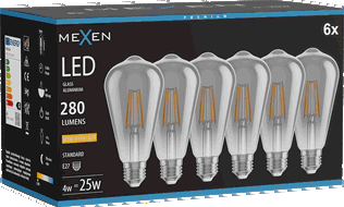 Mexen Vintis 6x Bec LED cu filament E27, ST64, 4W, Caldă - 2200K, 300 lm, fumuriu - L152-E27-0422-70x06