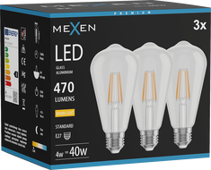 Mexen Vintis 3x Bec LED filament E27, ST64, 4W, Caldă - 2700K, 470 lm, clar - L152-E27-0427-00x03