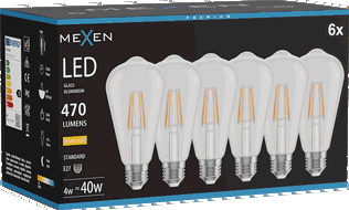 Mexen Vintis 6x Bec LED tip filament E27, ST64, 4W, Cald - 2700K, 470 lm, transparent - L152-E27-0427-00x06