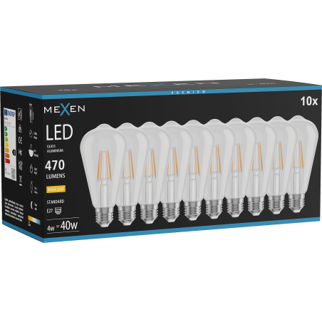 Mexen Vintis 10x Becură filament LED E27, ST64, 4W, Cald - 2700K, 470 lm, clar - L152-E27-0427-00x10
