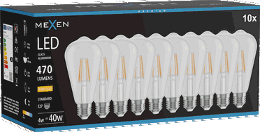 Mexen Vintis 10x Becură filament LED E27, ST64, 4W, Cald - 2700K, 470 lm, clar - L152-E27-0427-00x10