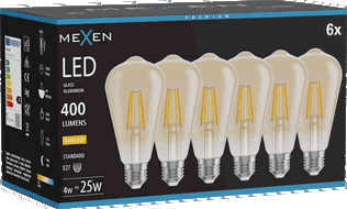 Mexen Vintis 6x Bec LED filament E27, ST64, 4W, Caldă - 2700K, 400 lm, amber - L152-E27-0427-50x06