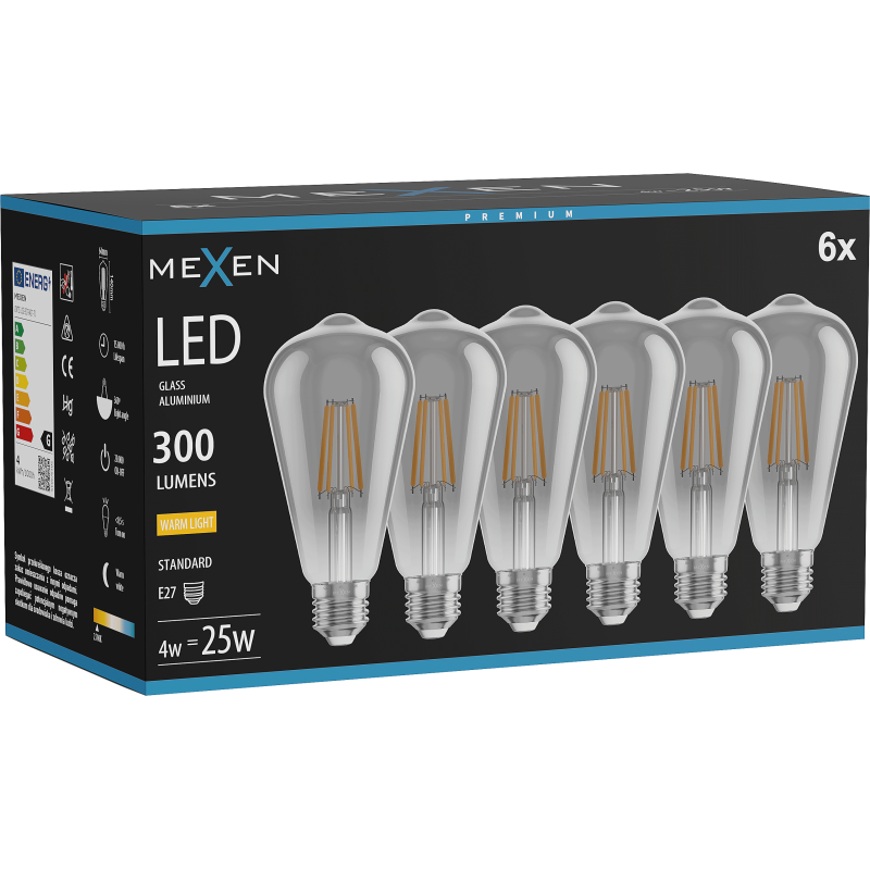 Mexen Vintis 6x Bec LED tip filament E27, ST64, 4W, Cald - 2700K, 300 lm, fumuriu - L152-E27-0427-70x06