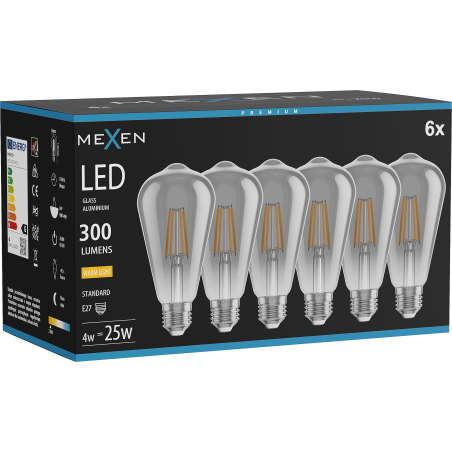 Mexen Vintis 6x Bec LED tip filament E27, ST64, 4W, Cald - 2700K, 300 lm, fumuriu - L152-E27-0427-70x06