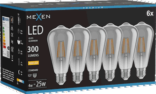 Mexen Vintis 6x Bec LED tip filament E27, ST64, 4W, Cald - 2700K, 300 lm, fumuriu - L152-E27-0427-70x06