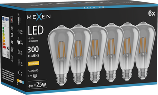 Mexen Vintis 6x LED E27 filament izzó, ST64, 4W, Meleg - 2700K, 300 lm, füstszínű - L152-E27-0427-70x06