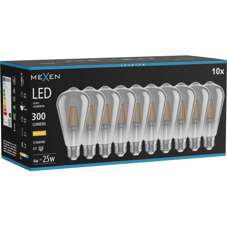 Mexen Vintis 10x Bec Filament LED E27, ST64, 4W, Caldă - 2700K, 300 lm, fumurie - L152-E27-0427-70x10