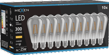 Mexen Vintis 10x Bec Filament LED E27, ST64, 4W, Caldă - 2700K, 300 lm, fumurie - L152-E27-0427-70x10