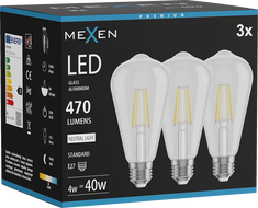 Mexen Vintis 3x LED filament izzó E27, ST64, 4W, Semleges - 4000K, 470 lm, átlátszó - L152-E27-0440-00x03