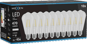 Mexen Vintis 10x Bec LED filament E27, ST64, 4W, Neutru - 4000K, 470 lm, transparent - L152-E27-0440-00x10