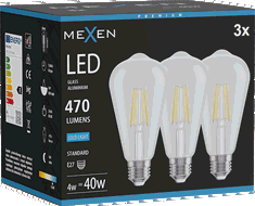Mexen Vintis 3x Bec filament LED E27, ST64, 4W, Rece - 6500K, 470 lm, clar - L152-E27-0465-00x03