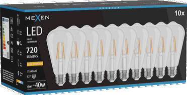 Mexen Vintis 10x Bec LED filament E27, ST64, 6W, Calda - 2200K, 720 lm, clar - L152-E27-0622-00x10