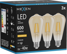 Mexen Vintis 3x LED filament izzó E27, ST64, 6W, Meleg - 2200K, 600 lm, borostyán - L152-E27-0622-50x03